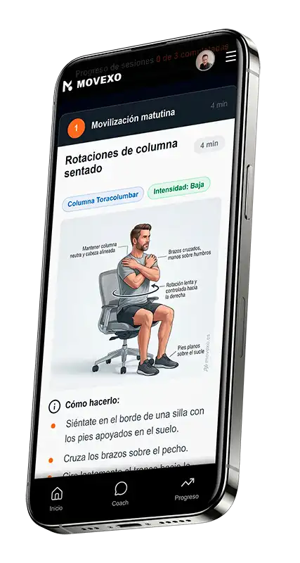Movexo en móvil — rutina de ejercicios