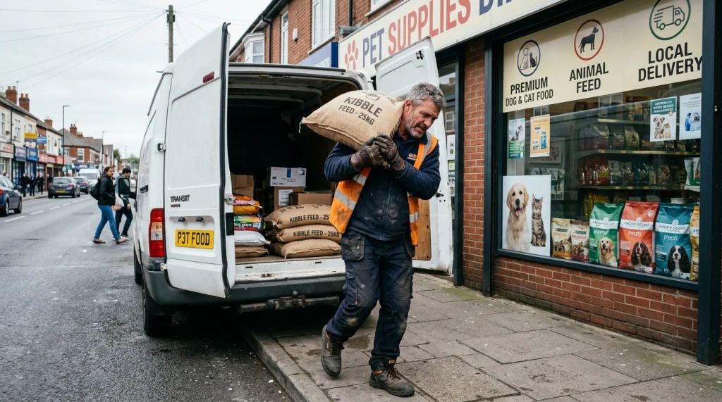 Hombre cargando saco de pienso - movexo